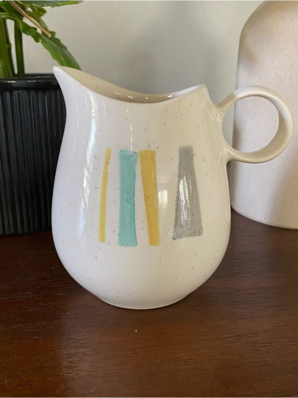 MCM Vernonware vintage speckled ceramic creamer pitcher